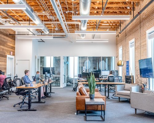 A modern collaborative office space with natural light